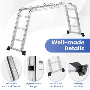 Costway 7-in-1 Folding Aluminum Ladder Multi-Purpose Extension Ladder Anti-Skid Pedal