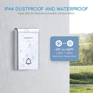 Aigostar White Wireless Doorbell, IP44 Waterproof Cordless Door Chime Kit with 1 Receiver