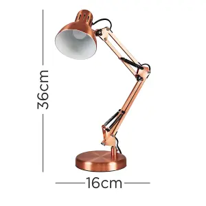 ValueLights Monda Retro Designer Style Adjustable Brushed Copper Metal Bedside Desk Table Lamp