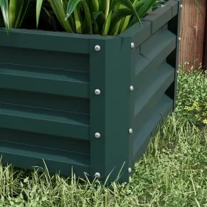 Outsunny Outdoor Planter Box, Steel Raised Garden Bed, Set of 2, Green