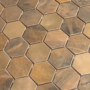 Enaide Copper Gloss & matt Hexagon Copper & stainless steel Mosaic tile sheet, (L)296mm (W)299mm