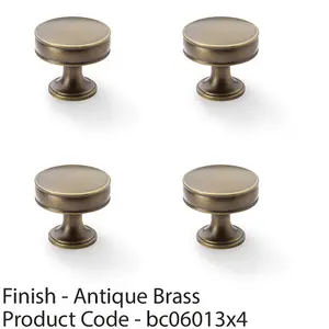 4 PACK - Round Fluted Door Knob - 38mm Diameter Antique Brass Retro Cupboard Pull Handle