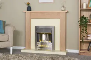 Adam Southwold Fireplace in Oak & Cream with Helios Electric Fire in Brushed Steel, 43 Inch