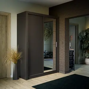 Lux IV Sliding Door Mirrored Wardrobe (H2150mm W1500mm D600mm) - Black Matt