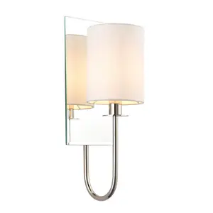 Luminosa Pisa Shade Wall Lamp, Bright Nickel Plate, Vintage White Fabric