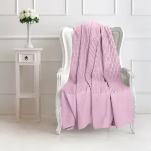 EHC Cotton Soft Hand Woven Reversible Lightweight Cream Pink Adult Cellular Blanket, Single 180 x 230cm