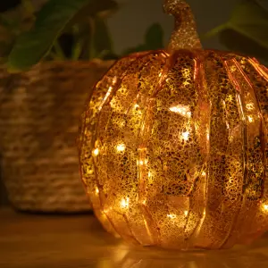 20cm Battery Operated Light up Glass Pumpkin Halloween Decoration with Warm White LEDs