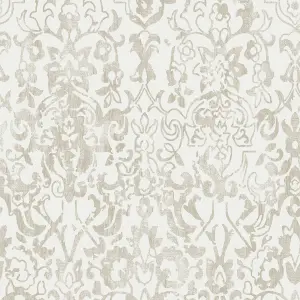 Next Majestic damask Neutral Metallic effect Smooth Wallpaper Sample