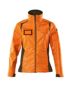 Mascot Accelerate Safe Ladies Fit Softshell Jacket with Reflectors (Hi-Vis Orange/Moss Green)  (X Small)