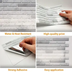 Walplus Lux Touch Light Marble Long Mosaic Wall 2D Tile Stickers Multipack 48Pcs