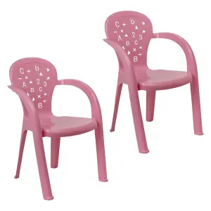 URBNLIVING 50cm Height 2 Pcs Pink Coloured Stackable Plastic Chairs for Kids Party Play Set