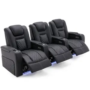 Broadway 3 Seater Electric Recliner Cinema Sofa USB Charging Led Base (Black W White Stitching)