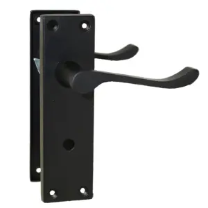 Door Handles Victorian Scroll Lever Bath Lock - Matt Black Pack Hinges 150 x 40mm