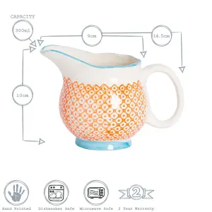 Nicola Spring - Hand-Printed Milk Jugs - 300ml - Orange - Pack of 3