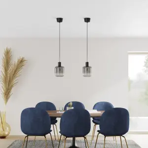 GoodHome Shepton Traditional Matt Black Smoked effect Pendant ceiling light, (Dia)180mm