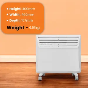 Electric Panel Heater 750W Floor or Wall Mounted Radiator, Adjustable Thermostat with Programmable Timer