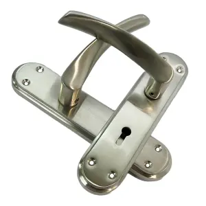 Genova Door Handles Satin Twist Lever Lock Marina Backplate