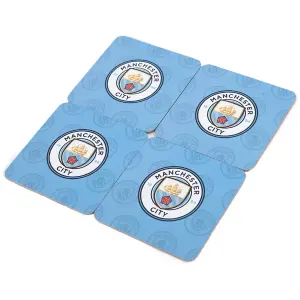 Manchester City FC Cork Crest Coaster (Pack of 4) Sky Blue/Black/Gold (One Size)