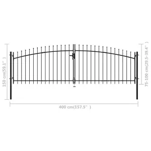 Berkfield Double Door Fence Gate with Spear Top 400x150 cm