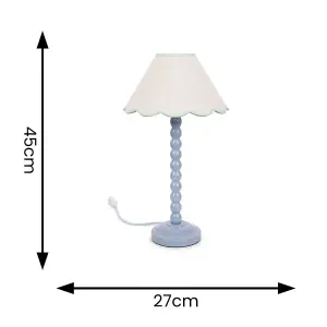 ValueLights Bobbles Powder Blue Bobbin Table Lamp with Green Trim Scallop Shade