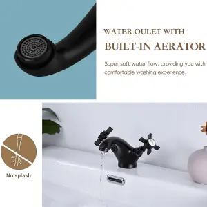 Black Bathroom Basin Mixer Tap with Traditional Victorian Cross Handle Traditional Design Sink Taps for Bathroom