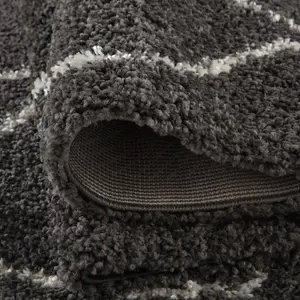 Moroccan Dark Grey Shaggy Living Room Rug 840