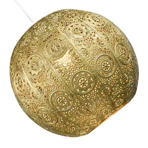 30cm Spherical Moroccan Pendant Lamp Shade in Satin Gold Metal - Vintage Design