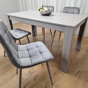 Dining Table and 4 Chairs Grey 4  Grey Velvet Chairs Wood Dining Set Furniture