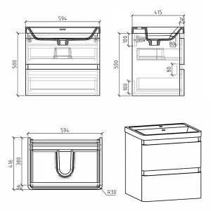 Marvel 600mm Wall Hung Bathroom Vanity Unit in Gloss White with Resin Basin