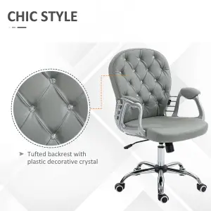 Vinsetto Office Chair PU Diamante Padded Ergonomic 360 degree Swivel Grey