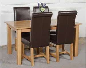 Oslo 150 x 90 cm Medium Oak Dining Table and 4 Chairs Dining Set with Washington Brown Leather Chairs