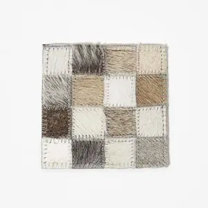 Homescapes Block Check Grey Leather Coasters Set of 4