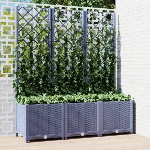 Berkfield Garden Planter with Trellis Dark Grey 120x40x136 cm PP