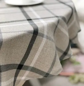 Home Curtains Hudson Woven Check 68" (173cm) Round Grey Tablecloth