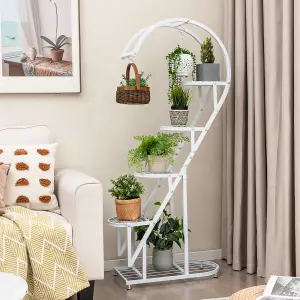 Costway 5 Tier Metal Plant Stand Heart-shaped Ladder Plant Shelf w/ Hanging Hook