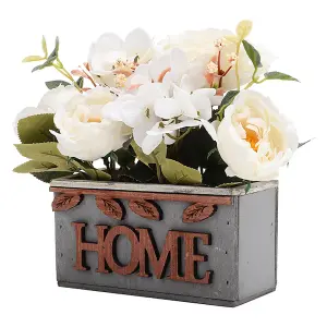 Country Style Artificial Potted Plant Fake Hydrangea Peony in Wooden Box Tabletop Centerpiece Ornament