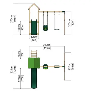 Rebo Adventure Wooden Climbing Frame, Swing Set and Slide - Rainier Green