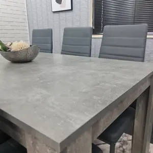 Dining Table and 6 Chairs Stone Grey Effect Wood Table 6 Grey Leather Chairs Dining Room