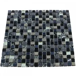 Luxury Black, Grey & Diamond Glass, Stone & Steel Mosaic Wall Tiles Sheet 8mm