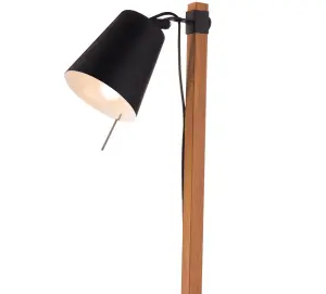 GoodHome Menonry Industrial Matt Black Wood effect Floor light