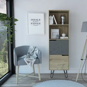 tall bookcase with 2 doors, bleached pine & stone effect, Manhattan range