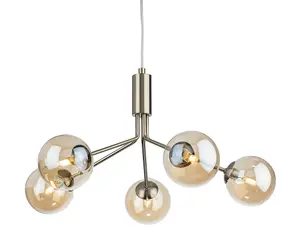 Luminosa Montana 5 Light Globe Fitting Antique Brass with Amber Glass