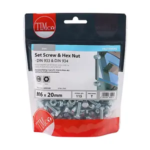 Timco - Set Screws & Hex Nuts - Grade 8.8 - Zinc (Size M6 x 20 - 115 Pieces)