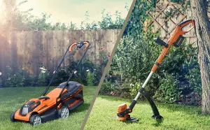 LawnMaster MX 24V 34cm Cordless Lawn Mower and 25cm Grass Trimmer Set with Spare Battery - 2 Year Guarantee