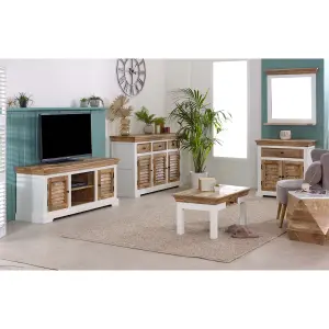 Breo Solid Mango Wood Tv Cabinet White