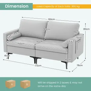 Costway Modern Loveseat 2-Seater Sofa Couch w/ Thick Cushion & 2 Bolsters