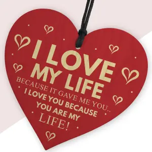 Red Ocean Valentines Day Gift Love My Life Anniversary Gift Wooden Heart I Love You Gift Plaque Husband Wife Gifts