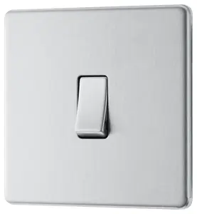 GoodHome Brushed Steel 20A 2 way 1 gang Light Screwless Switch