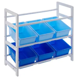 Interiors By Premier Sleek Three Tier White And Blue Storage Unit, Angled Buckets Storage Unit For Kids Room, Slim Storage Boxes