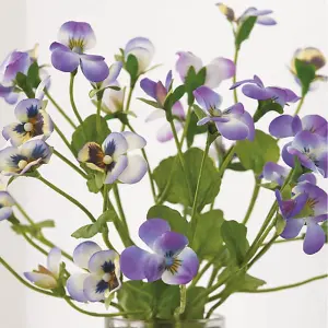 Artificial Wood Nymph Arrangement in Glass Vase - Faux Fake Realistic Purple Viola Flower Home Decoration - Measures H26 x W20cm